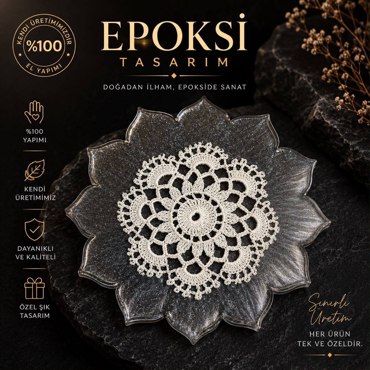 Dantel Serisi Epoksi Bardak Altlığı Seti (2'li)